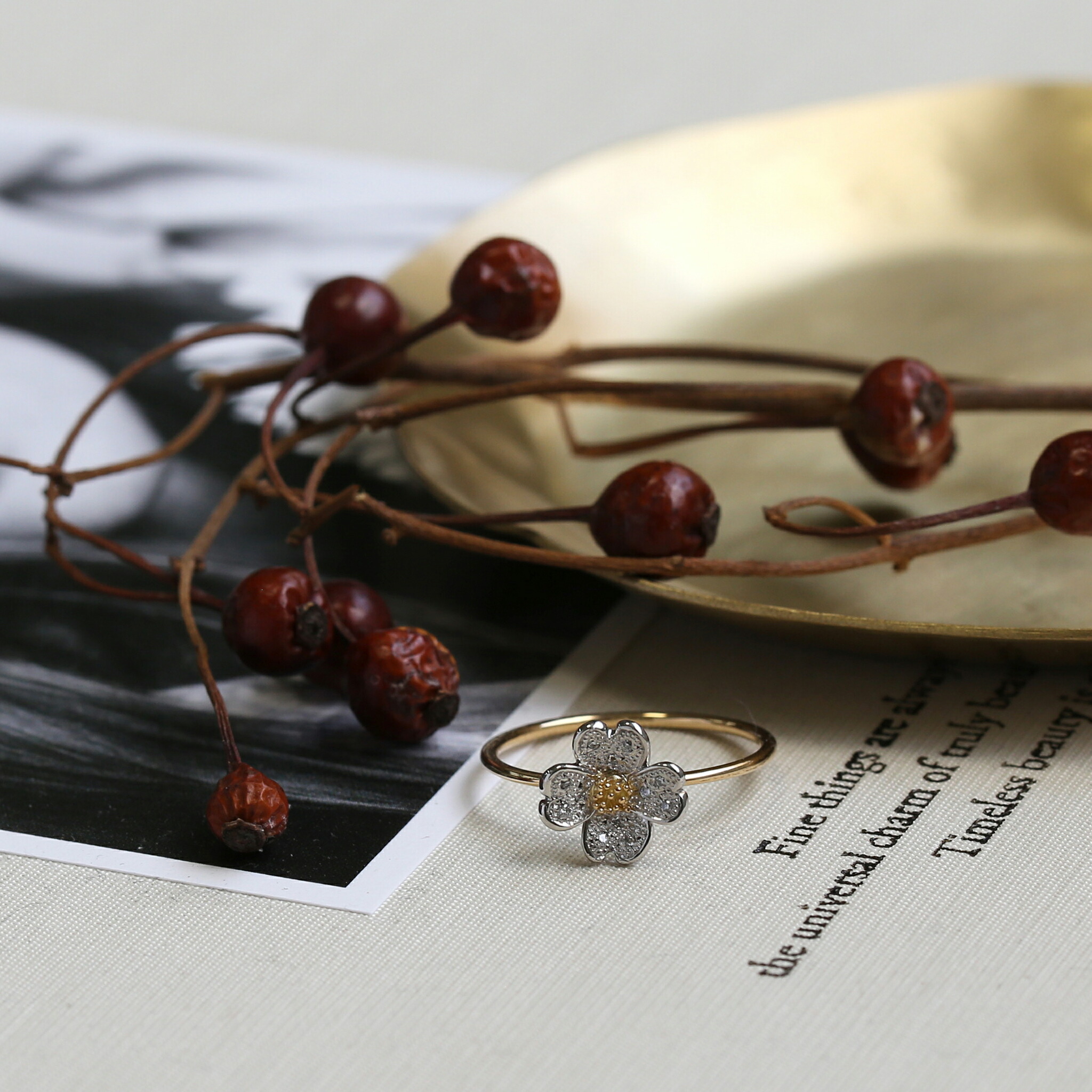 楽天市場】【Flowering / Ring】 Pt900＆K18イエローゴールド 花