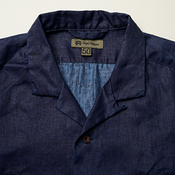 楽天市場】ナイジェル・ケーボン OPEN COLLAR SHIRT LINEN INDIGO