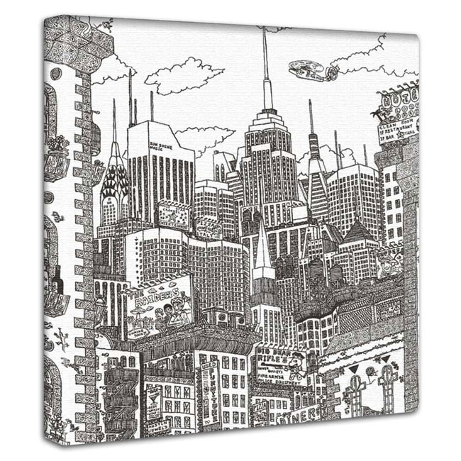 楽天市場】アートパネル 街並み 風景 線 白黒 イラスト キャンバス