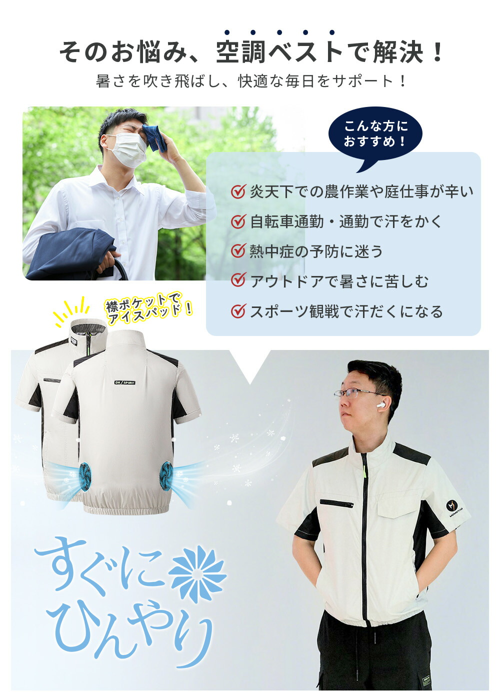 楽天市場】【品質保証 】 空調作業服 3段階風量調節 フルセット 半袖