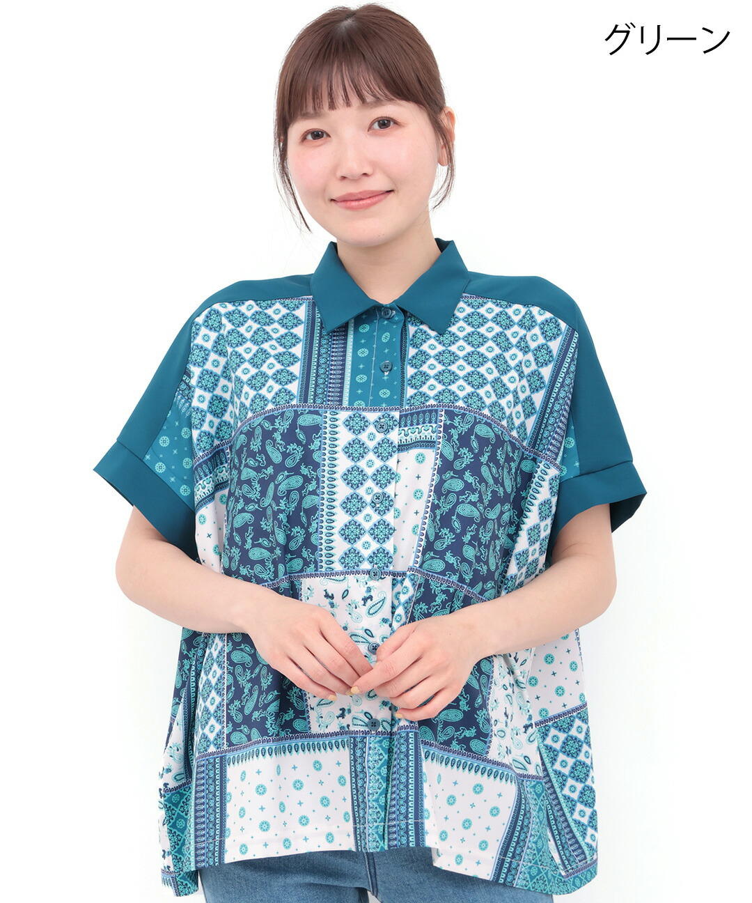 楽天市場】【SALE】タイルパッチワークシャツ ／ シャツ 半袖 総柄