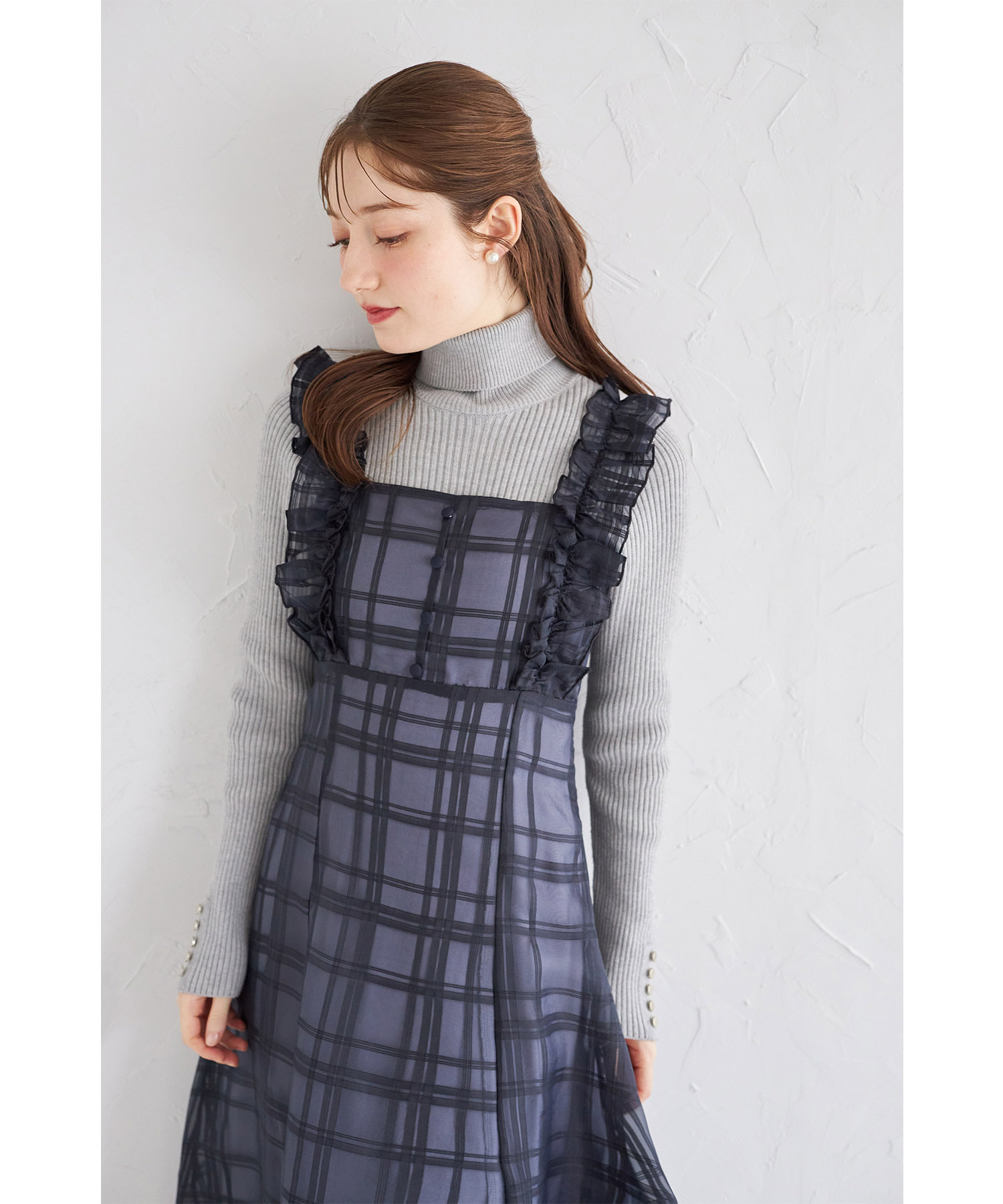 楽天市場】フリル付きバックレースアップシアーチェックワンピース