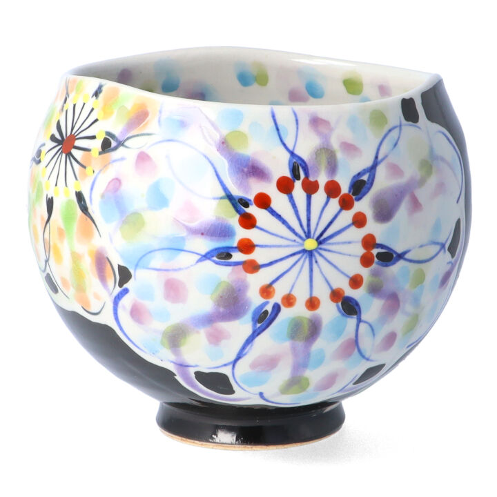楽天市場】九谷焼 いっぷく碗 彩色のはな（黒・赤） / 虚空蔵窯