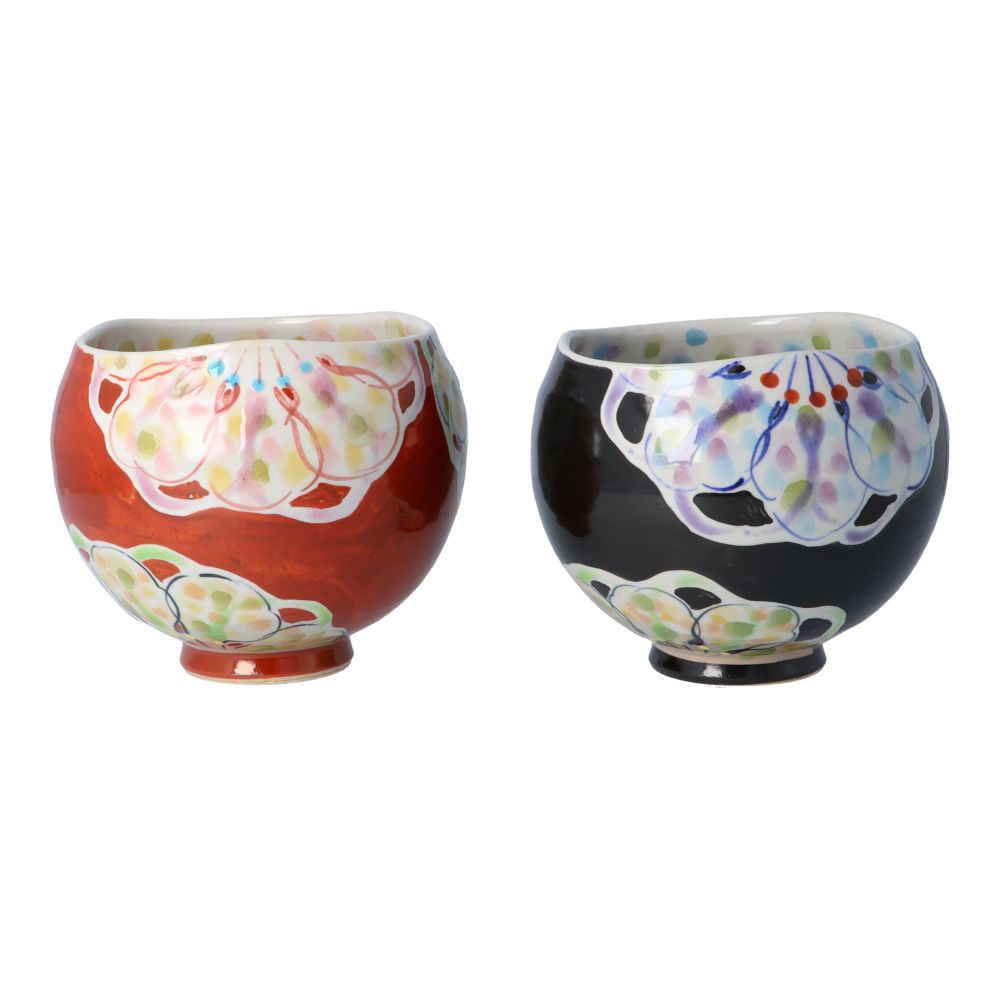 楽天市場】九谷焼 いっぷく碗 彩色のはな（黒・赤） / 虚空蔵窯
