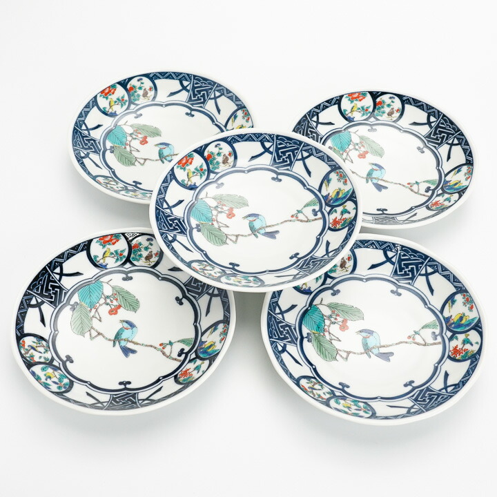 楽天市場】九谷焼 5.8号皿揃 染付丸紋花鳥/青郊窯 5枚セット＜送料無料