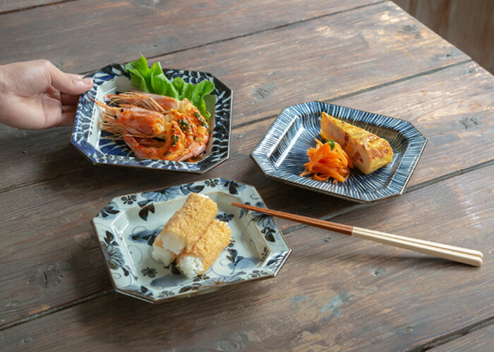 楽天市場】波佐見焼 古染紋 手描き八角取皿トリオ 15×16×高さ2.5cm 3枚