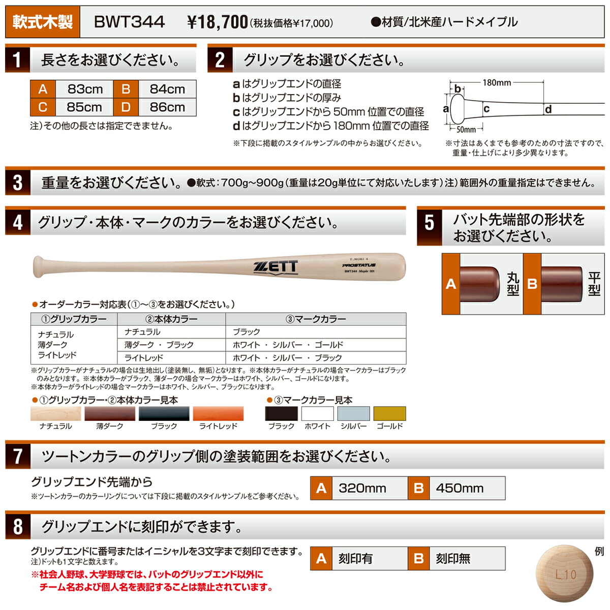 楽天市場】＜受注生産＞ゼット（ZETT） BWT344 軟式用木製オーダー