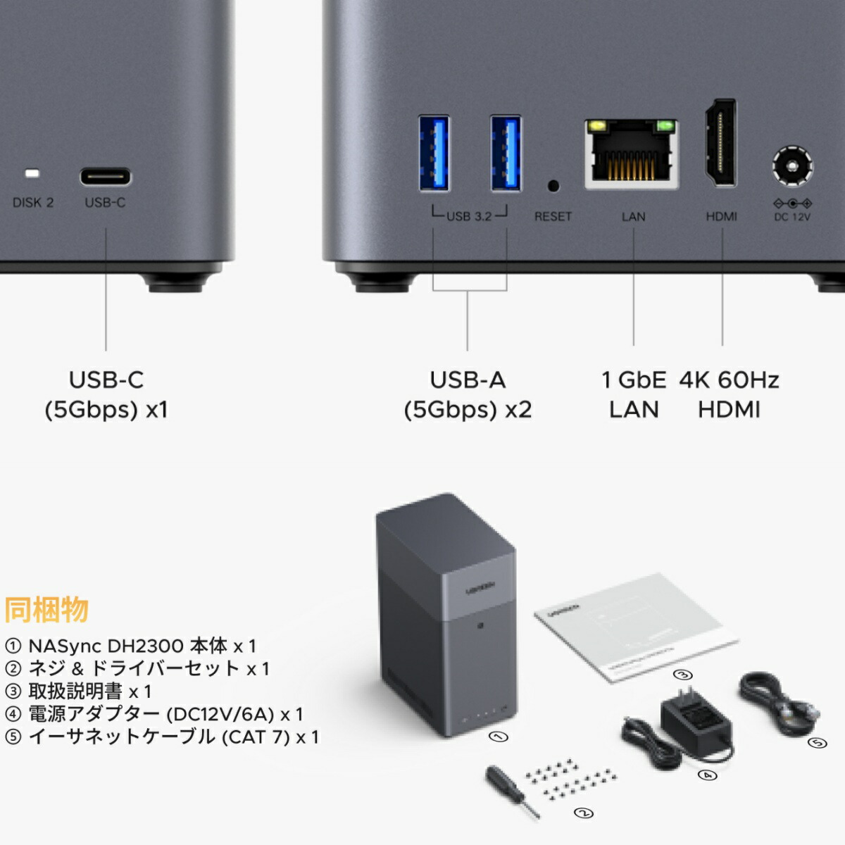 楽天市場】UGREEN NASync DH2300 2ベイ デスクトップNASキット NFC