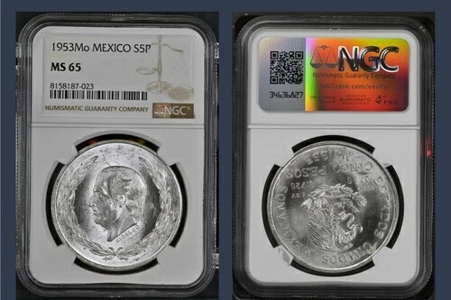 楽天市場】メキシコ 1951年 5ペソ銀貨 ASW . イダルゴ NGC MS65 (写真