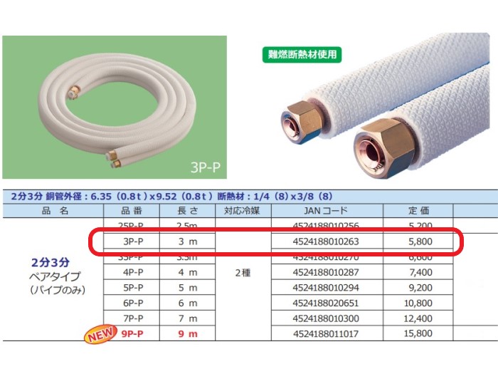 楽天市場】関東器材／KANTOエアコン用2分3分配管セット（パイプ