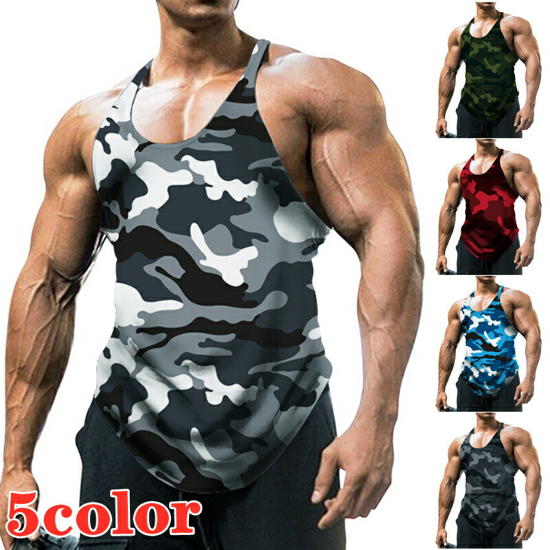 楽天市場】メンズ タンクトップ ノースリーブ 迷彩柄 Tシャツ インナー