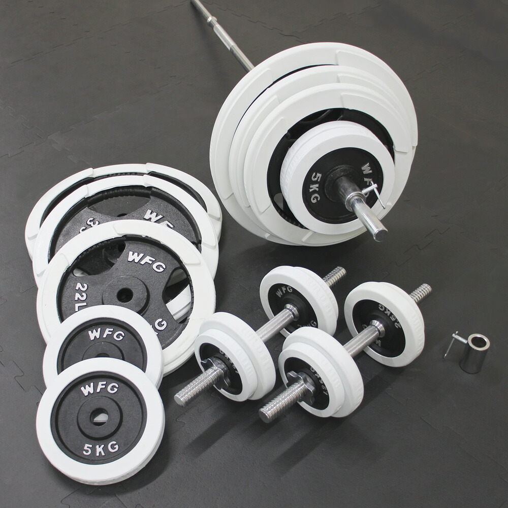 楽天市場】白ラバー バーベル ダンベル セット 140kgウエイト
