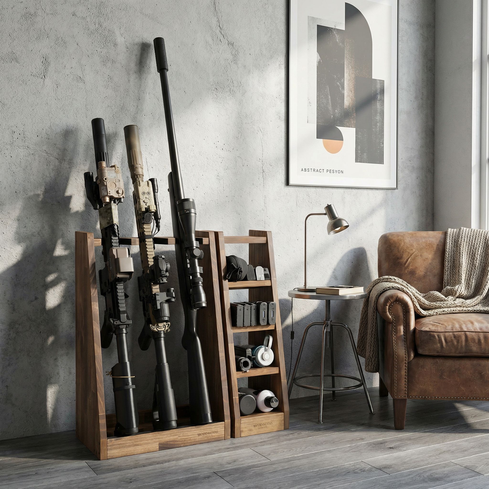 楽天市場】月間優良ショップ連続受賞 WOODWORKS ガンラック 3丁掛 （色