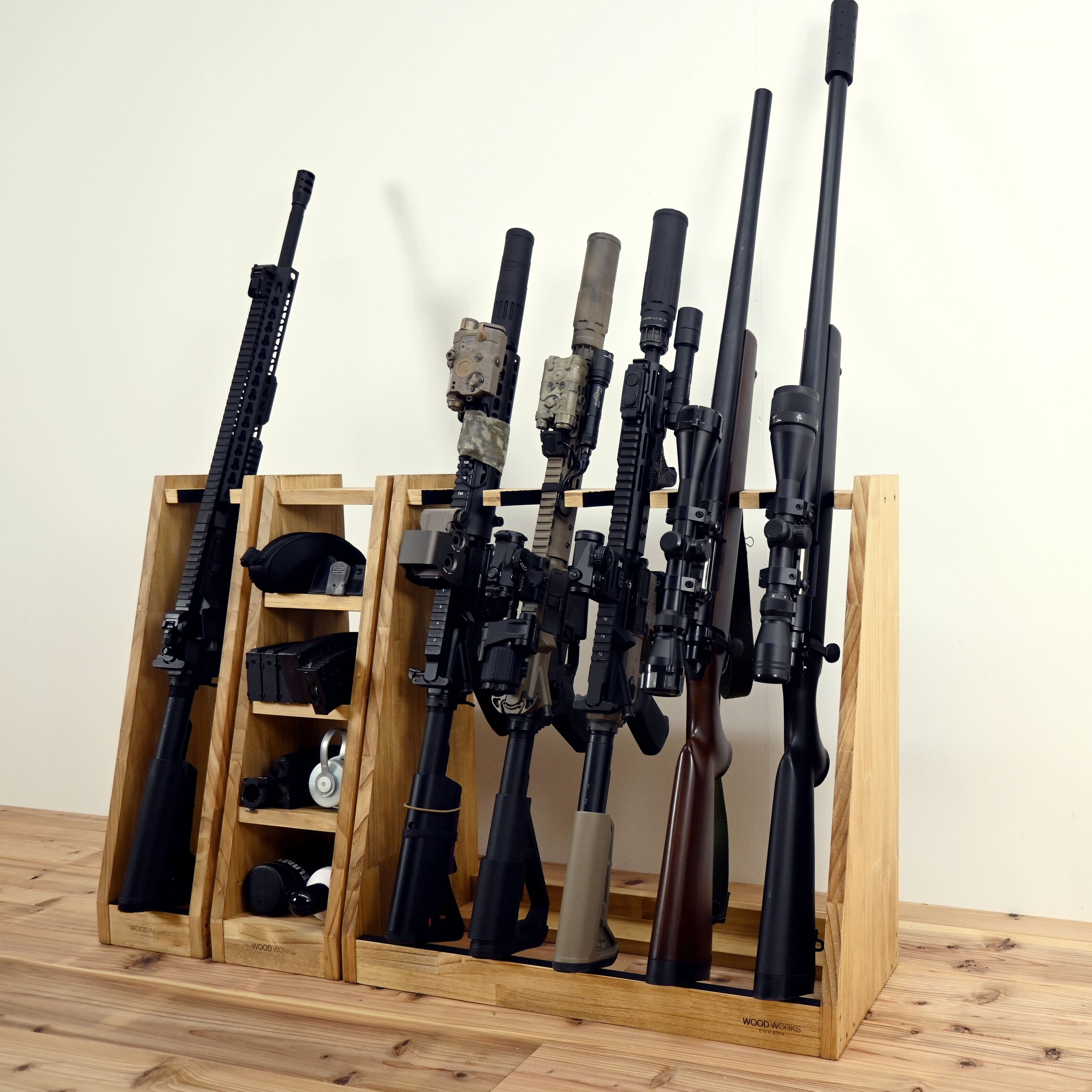 楽天市場】月間優良ショップ連続受賞 WOODWORKS ガンラック 3丁掛 （色