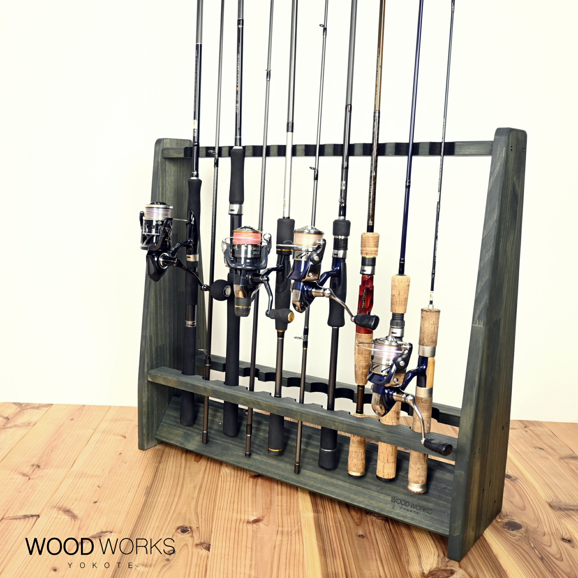 楽天市場】月間優良ショップ連続受賞 WOODWORKS ロッドスタンド 両面19