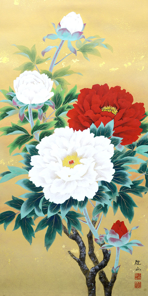 楽天市場】掛軸 掛け軸 【限定品】春用 紅白牡丹図 広森雄山 尺八立 約