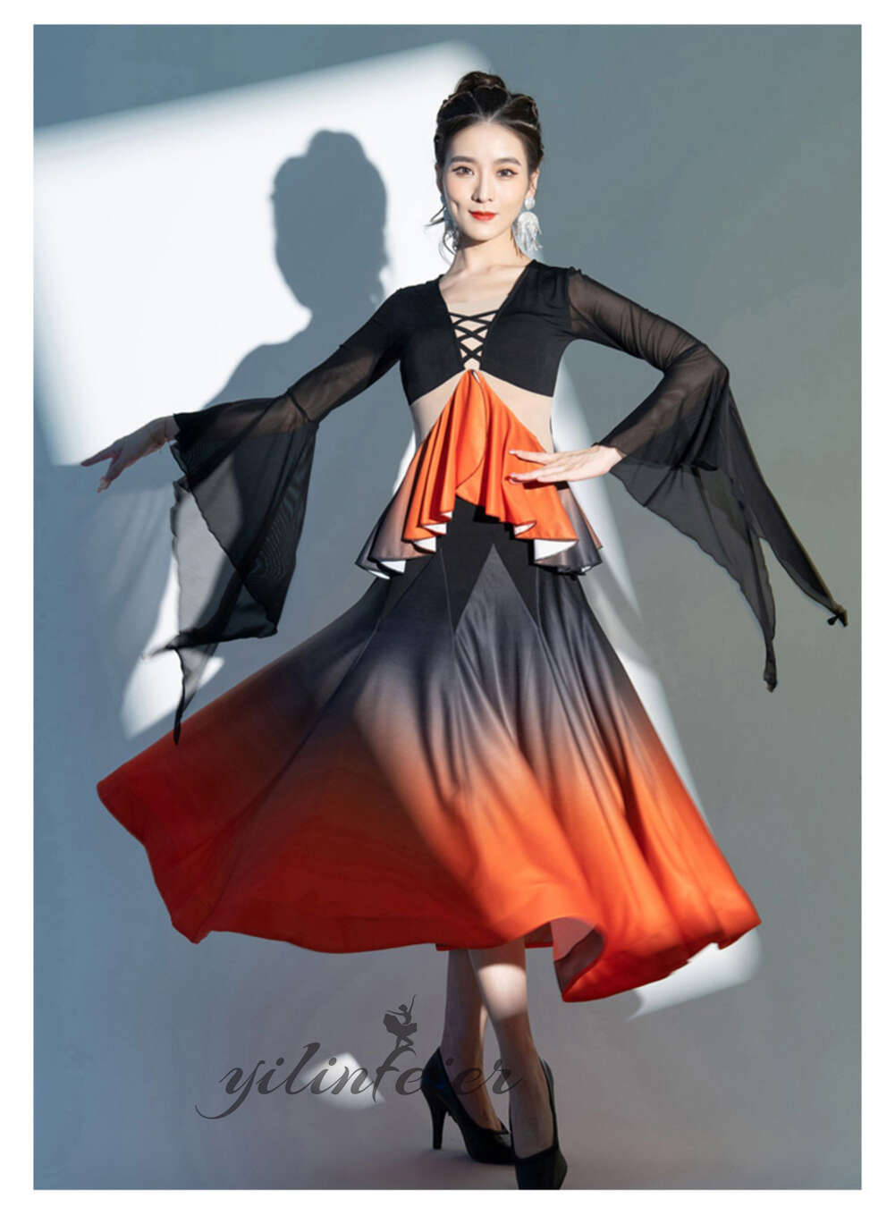 楽天市場】社交ダンスドレス クラーデション ひらひら フリル 社交