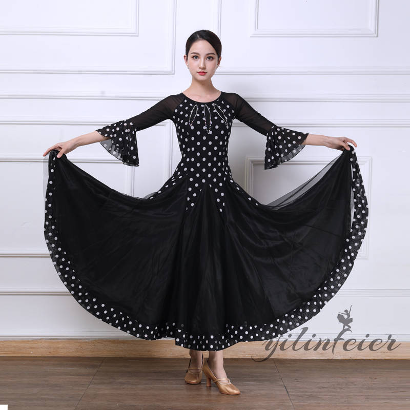 楽天市場】社交ダンスドレス 水玉柄 フリル袖 七分丈袖 フラメンコ