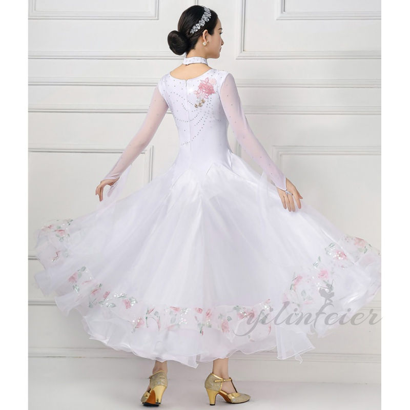 楽天市場】社交ダンスドレス セミオーダー 白 花柄 モダンダンス衣装