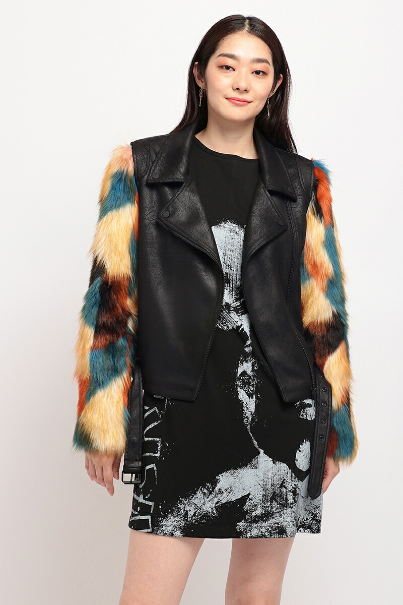 楽天市場】カラフルなファースリーブのスエード風レディースバイカー