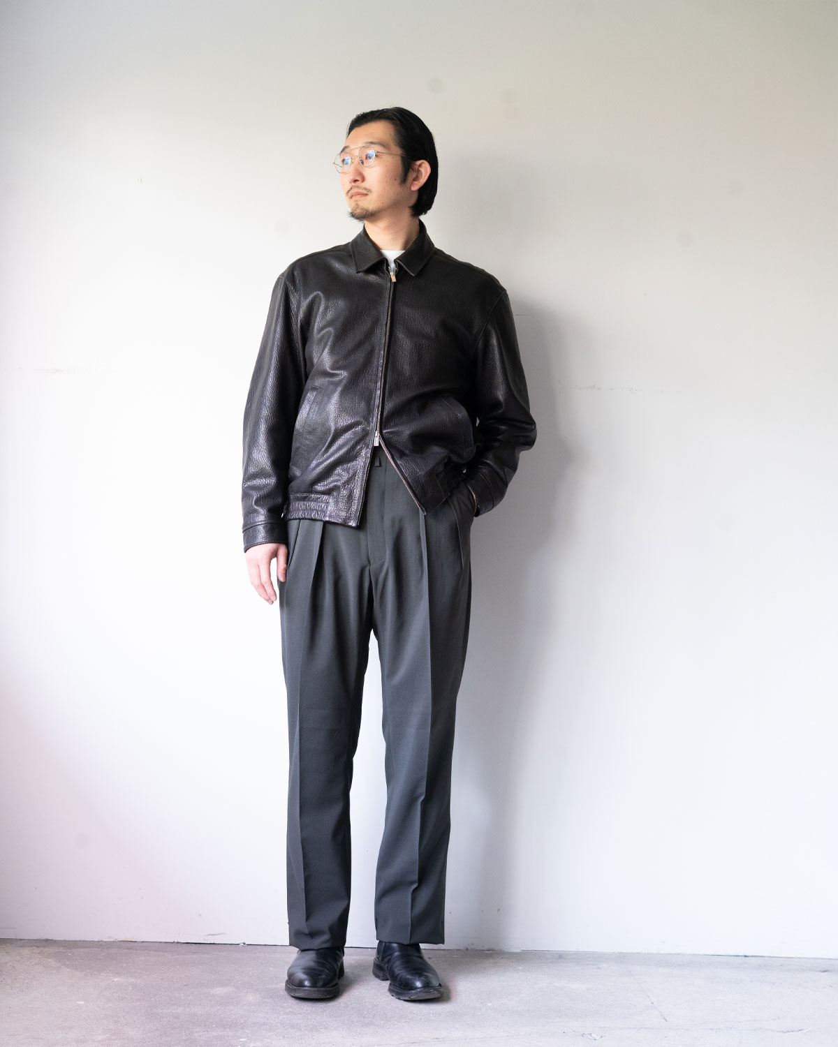 Tranescent / LEATHER ZIP UP BLOUSON ‐Sheep Shrink leather‐