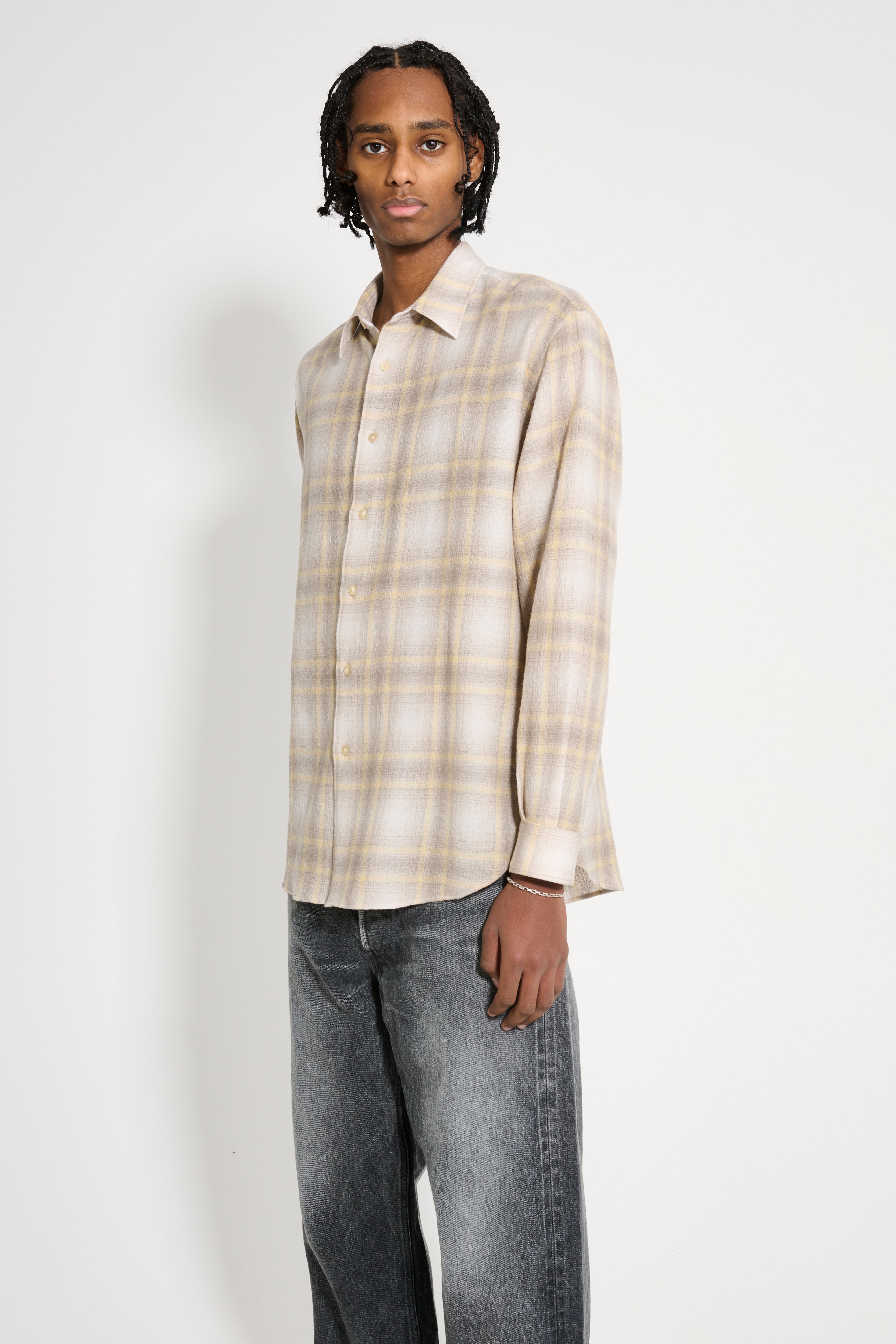 Auralee Airy Wool Check Shirt Yellow Grey Check – Très Bien