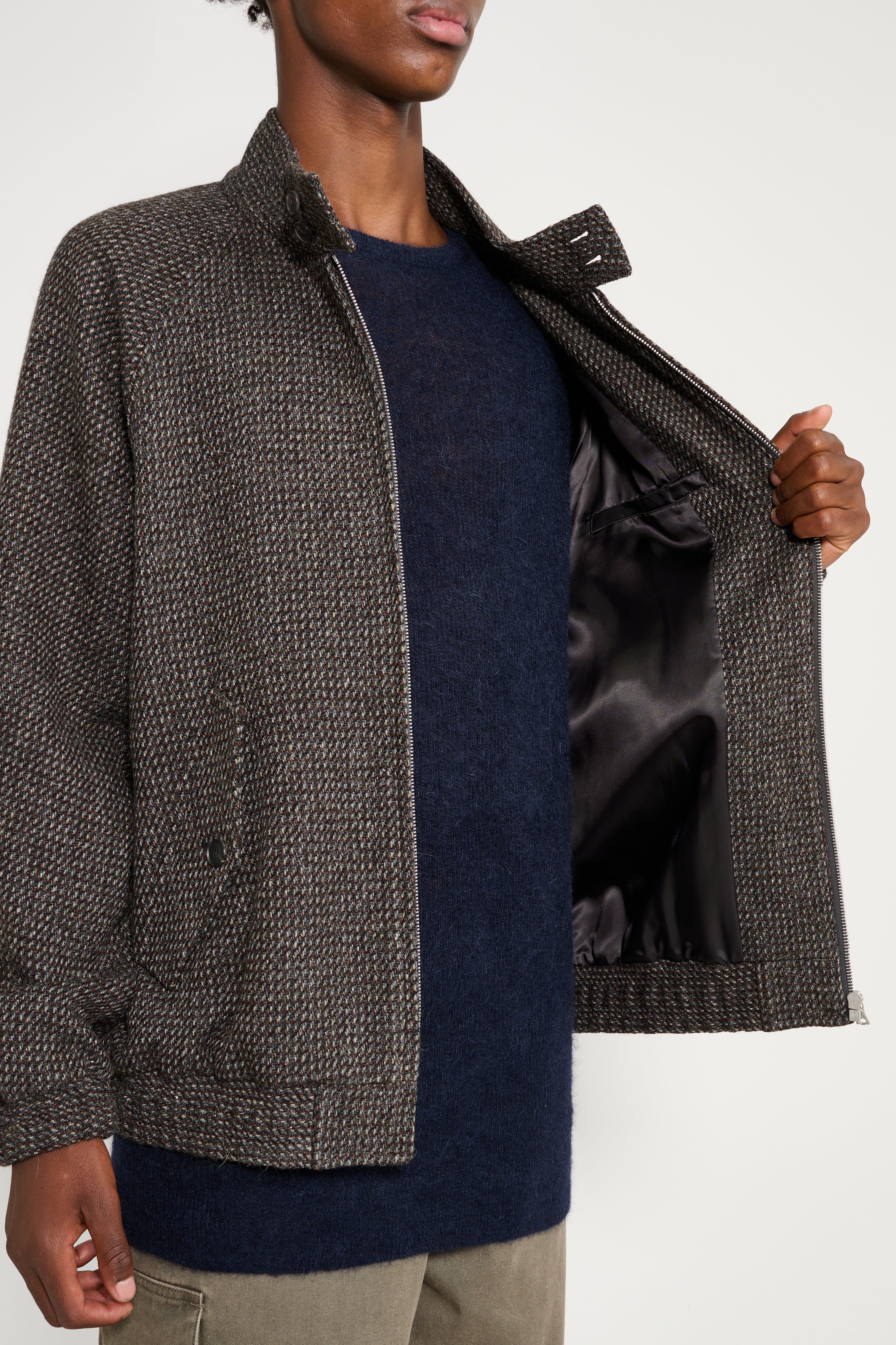 Auralee Alpaca Wool Silk Tweed Zip Blouson Gray Brown Hairline