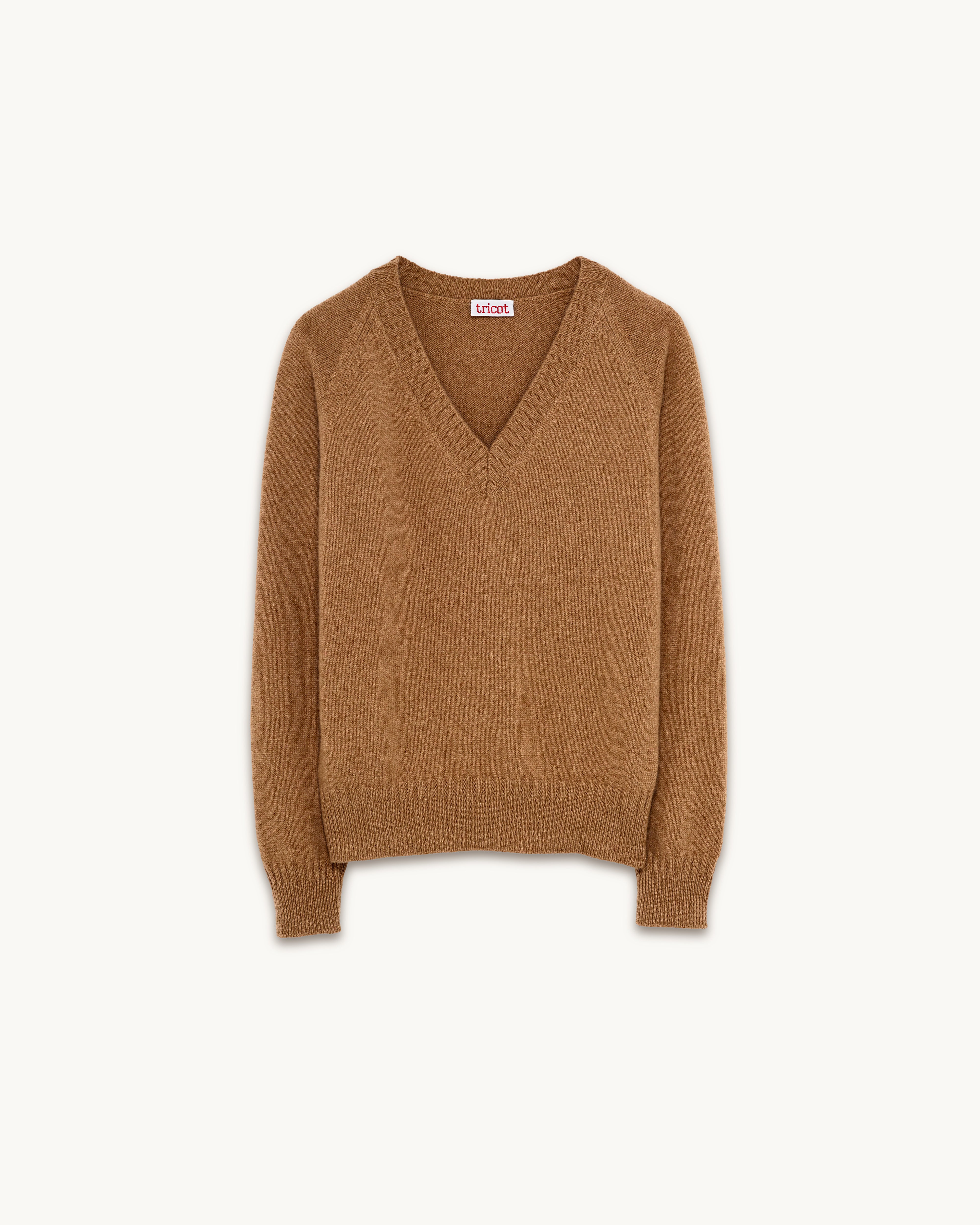 Women's Camel cashmere V-neck | Tricot
