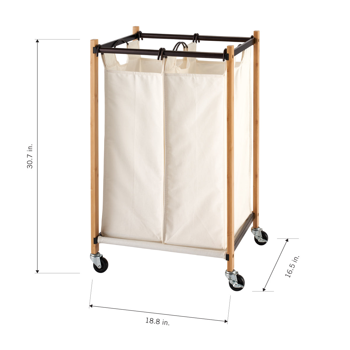 TRINITY BASICS® 2-Bag Bamboo Laundry Cart, Bronze Poles – TRINITY