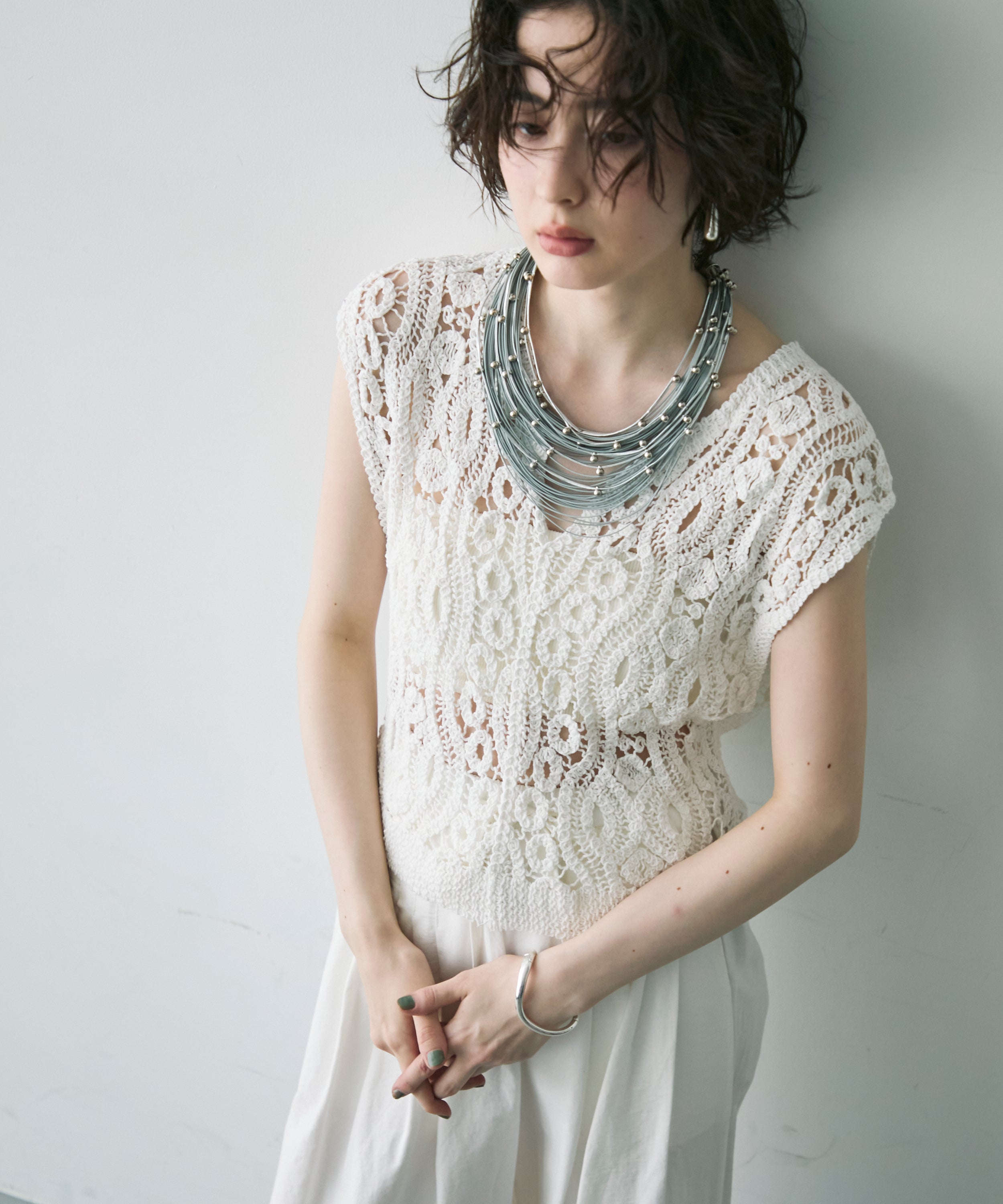 クロシェ編みV開きプルオーバー | Trish