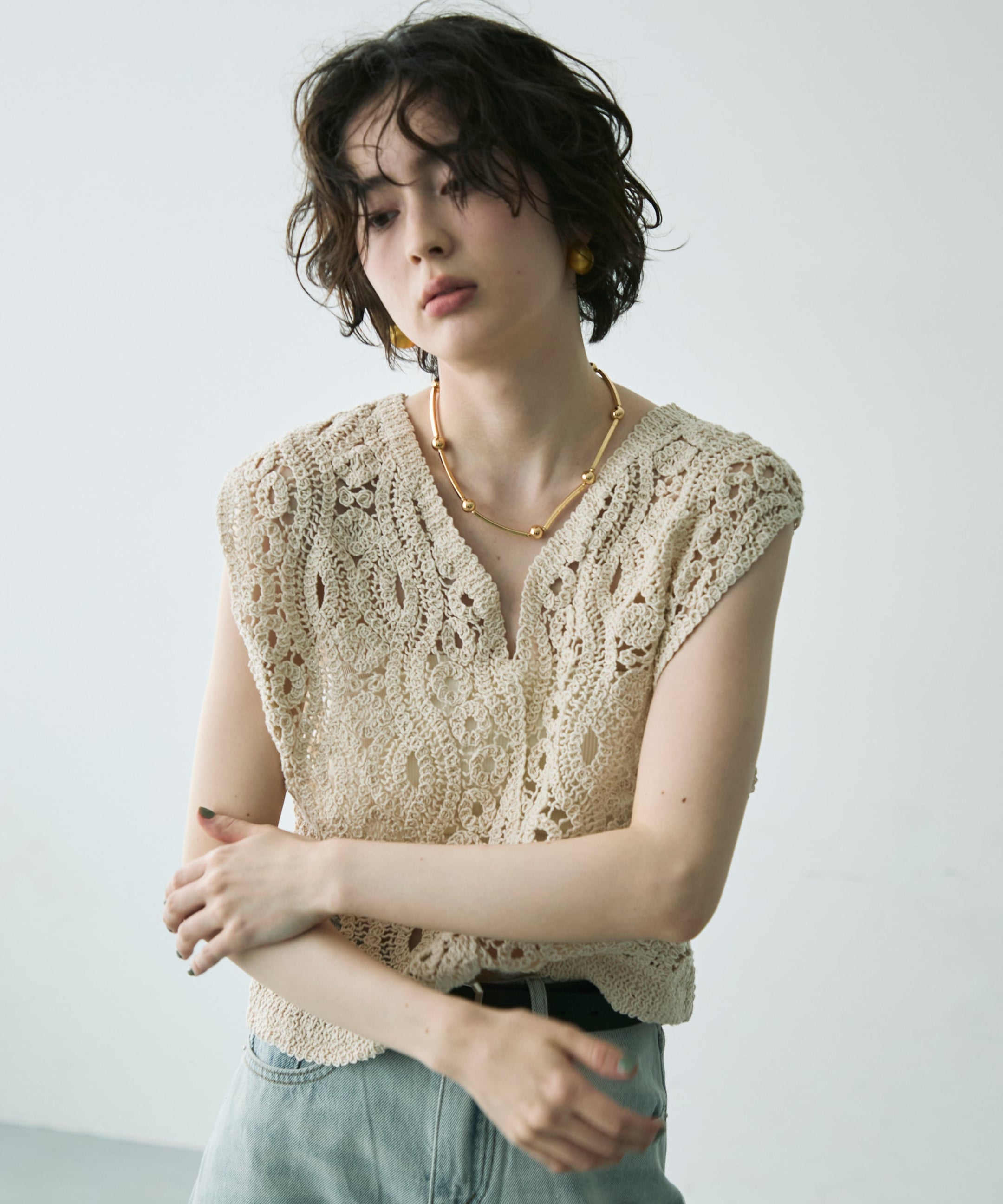 クロシェ編みV開きプルオーバー | Trish