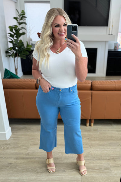 Lisa Hi-Rise Control Top Wide Leg Crop Judy Blue Jeans in Sky Blue