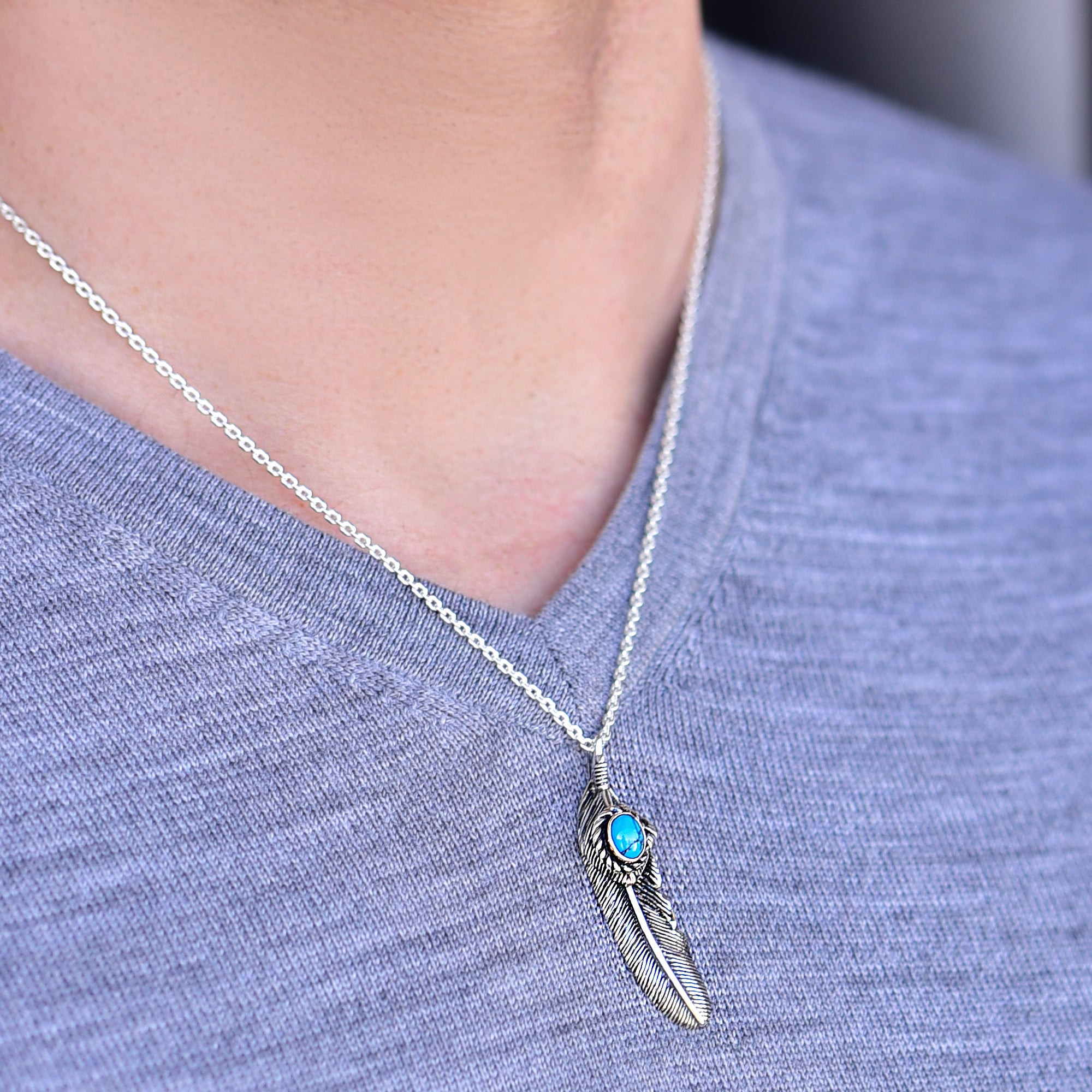 メンズ ネックレス フェザー シルバー925 ターコイズ インディアン