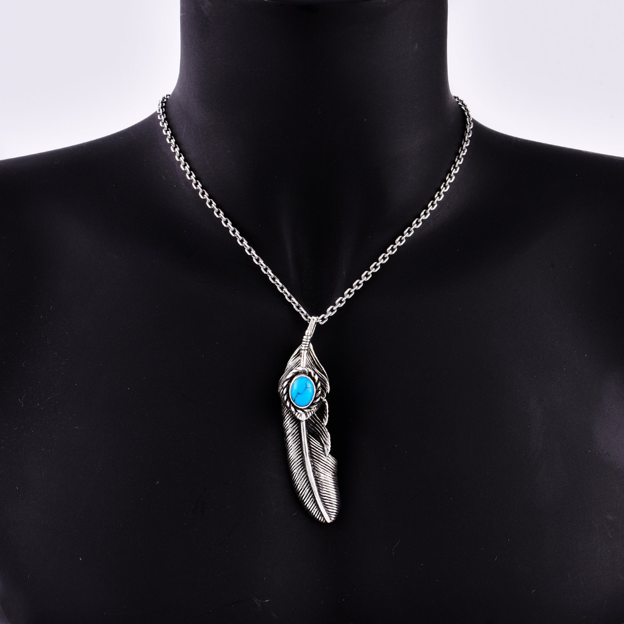 メンズ ネックレス フェザー シルバー925 ターコイズ インディアン