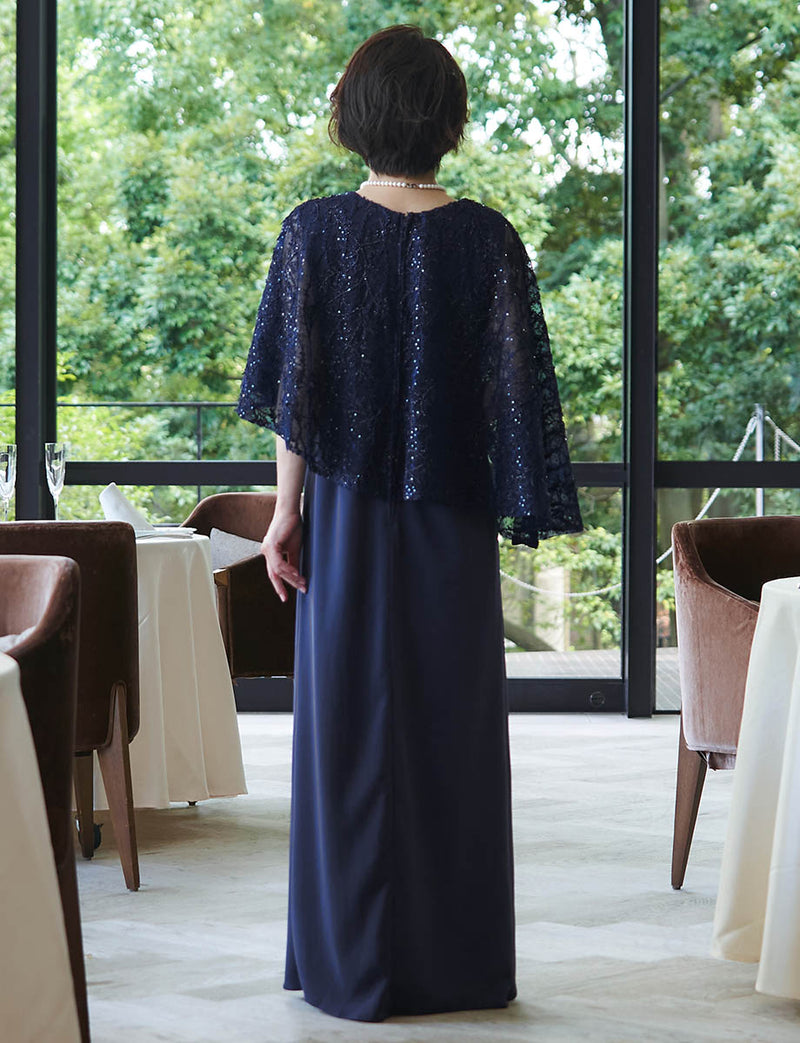 結婚式 母親ドレス ダークネイビー・マザーズドレス ケープ付き MD0502