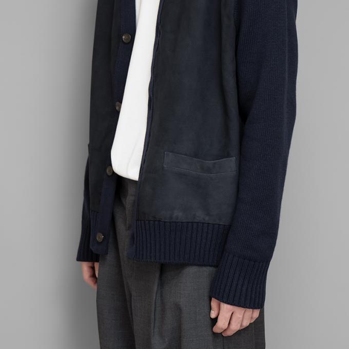 A.PRESSE / Cashmere Suede Combination Cardigan (Navy) | twelve