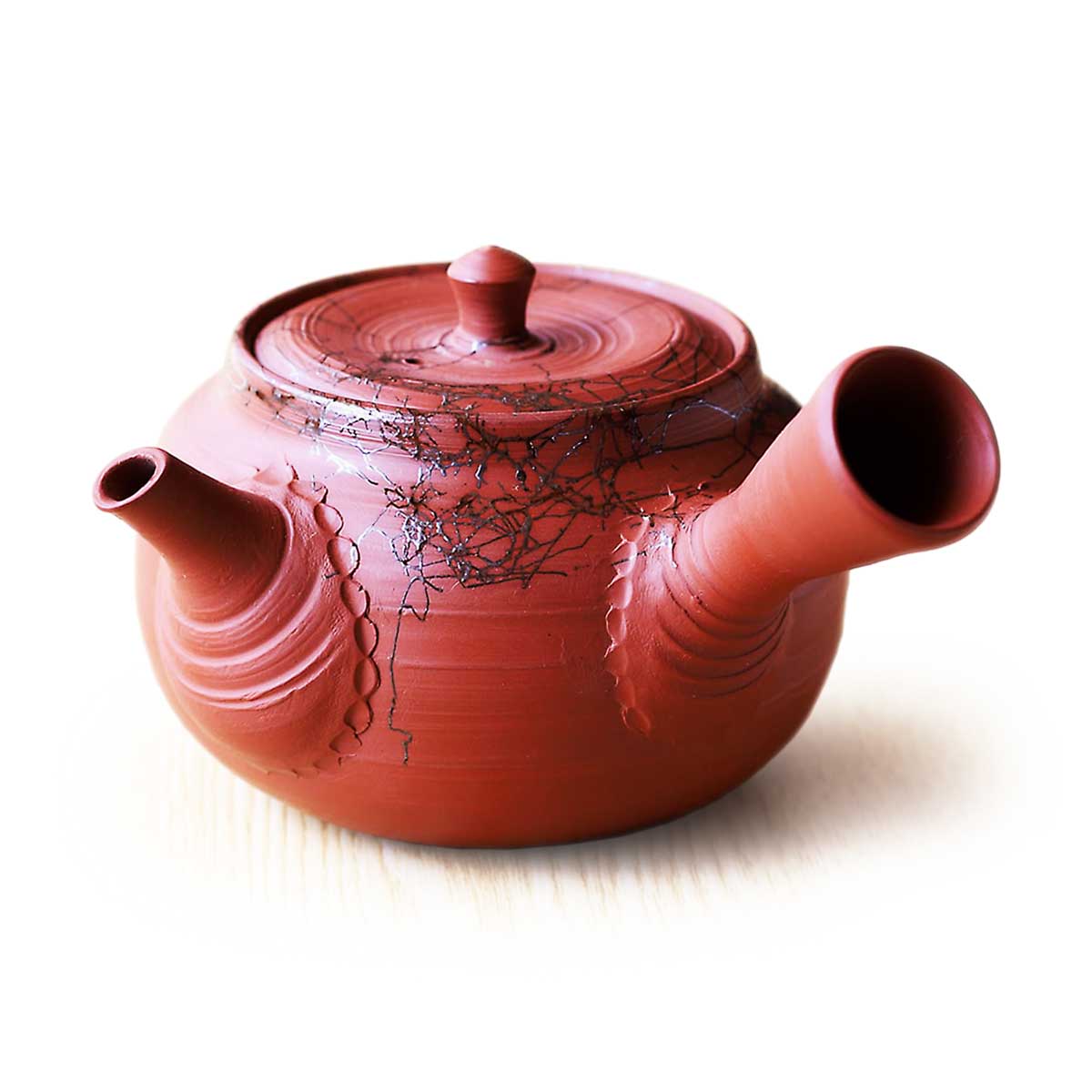 1223-9 □□煎茶道具 朱泥漢詩刻急須 在銘 中国古玩□