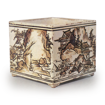 銹絵山水楼閣図火入 | 鶴田 純久の章 お話