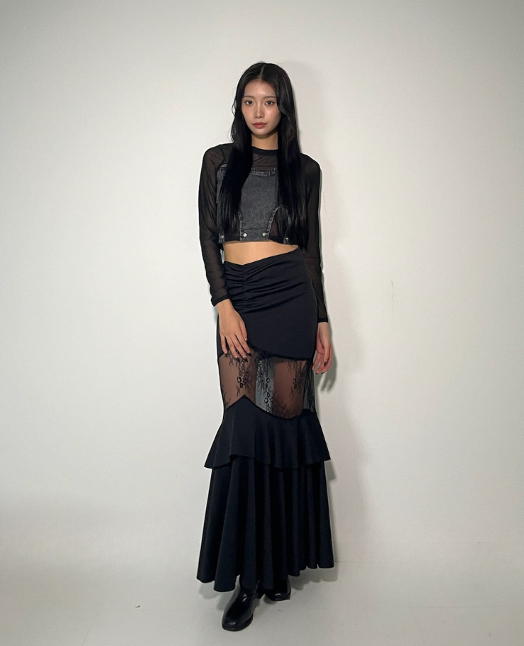 Shear Lace Docking Long Skirt /シアーレースドッキングロング