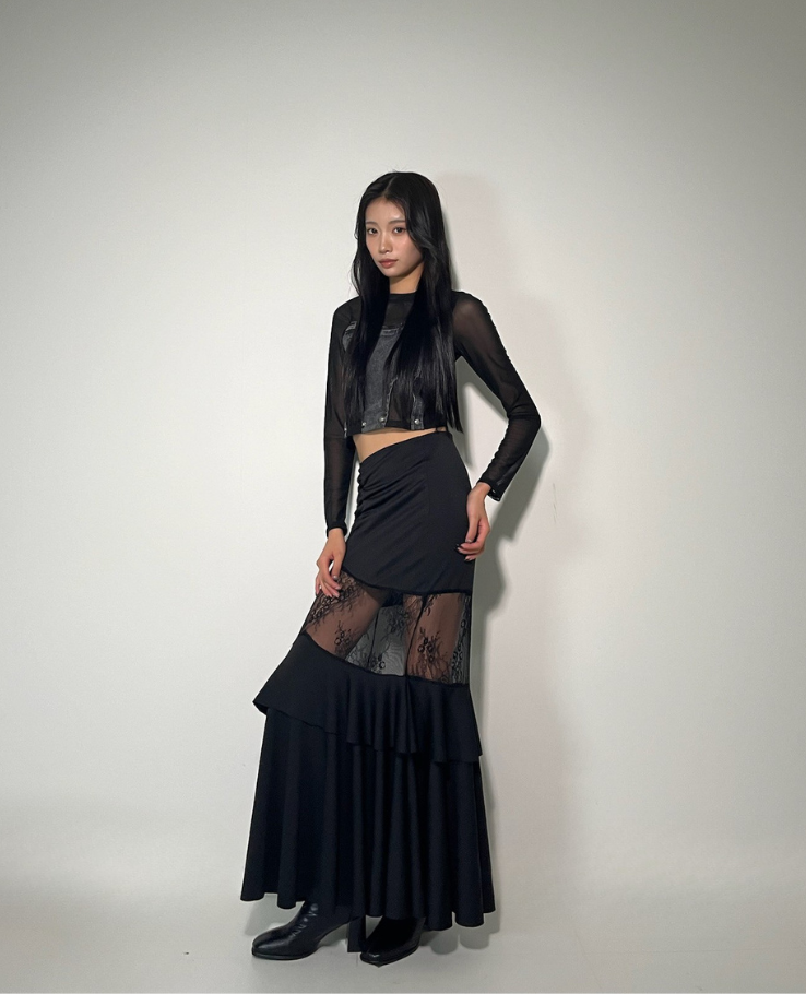 Shear Lace Docking Long Skirt /シアーレースドッキングロング