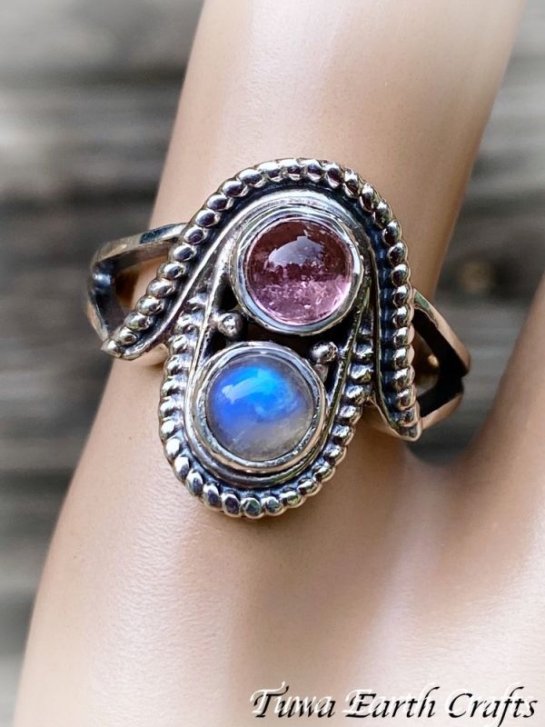 直感力アップ・良縁】高品質ブルームーンストーン リング with ピンク