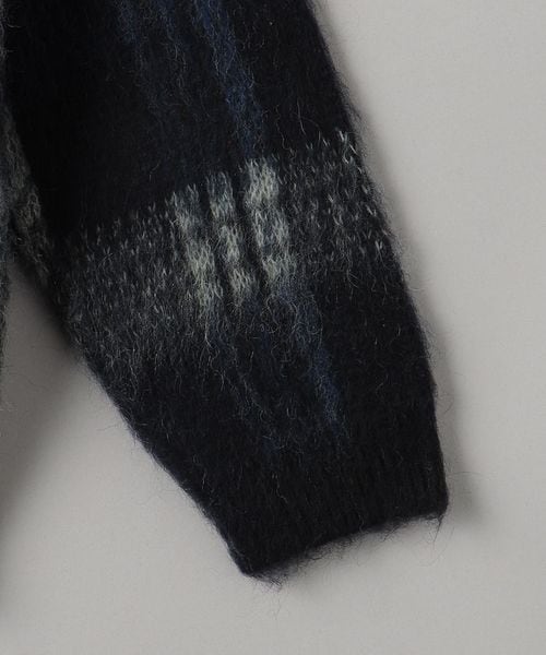 シャギー チェック Vネック カーディガン