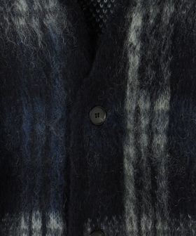 シャギー チェック Vネック カーディガン