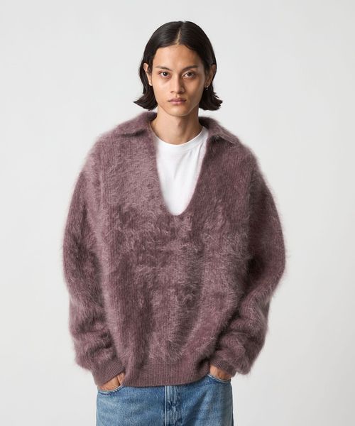 H＞カシミヤファー アゼ スキッパー ニット