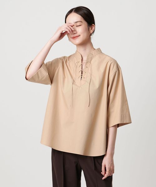 レースアップ ブラウス