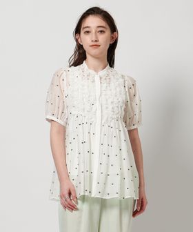2トーン ドットジャガード ブラウス