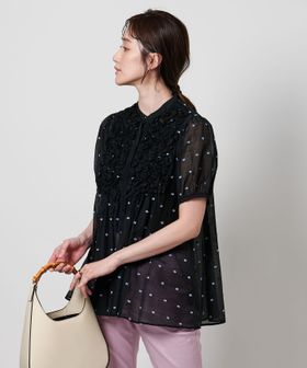 2トーン ドットジャガード ブラウス