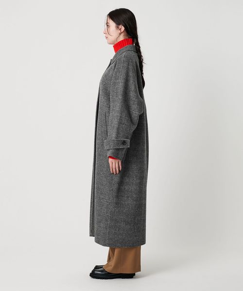 リバー ステンカラー ロングコート/ヘリンボーン
