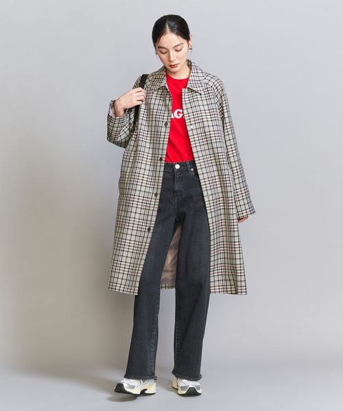 ステンカラー チェックコート