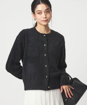 フラッフ フェザーヤーン ゴールドカラーボタン ニット カーディガン